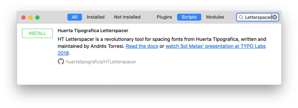 Installing HT Letterspacer from the Plugin Manager