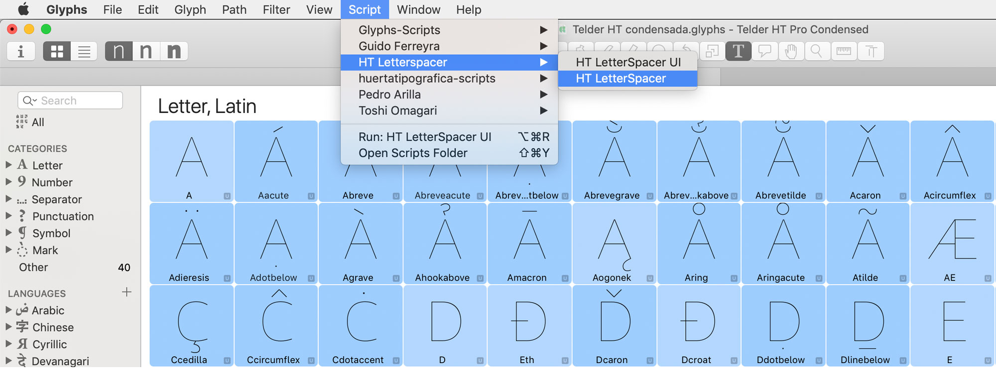 Applying the script to the whole font